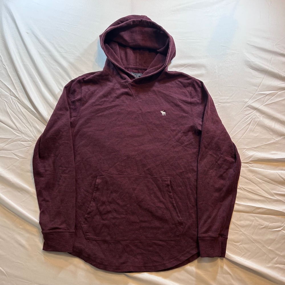 Abercrombie & Fitch Mens Burgundy Marl Hooded Long Sleeve T-Shirt Size M Logo